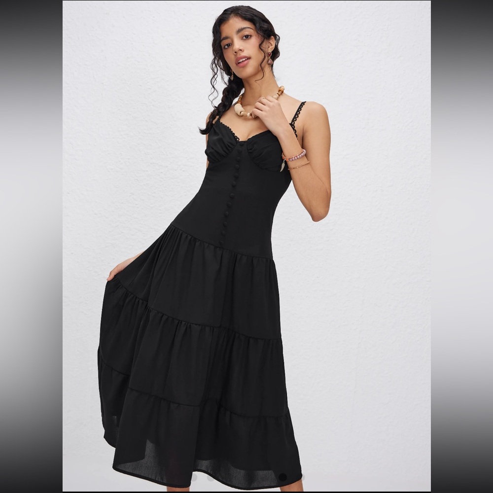 Cider Black Ruffled Tiered Maxi Dress